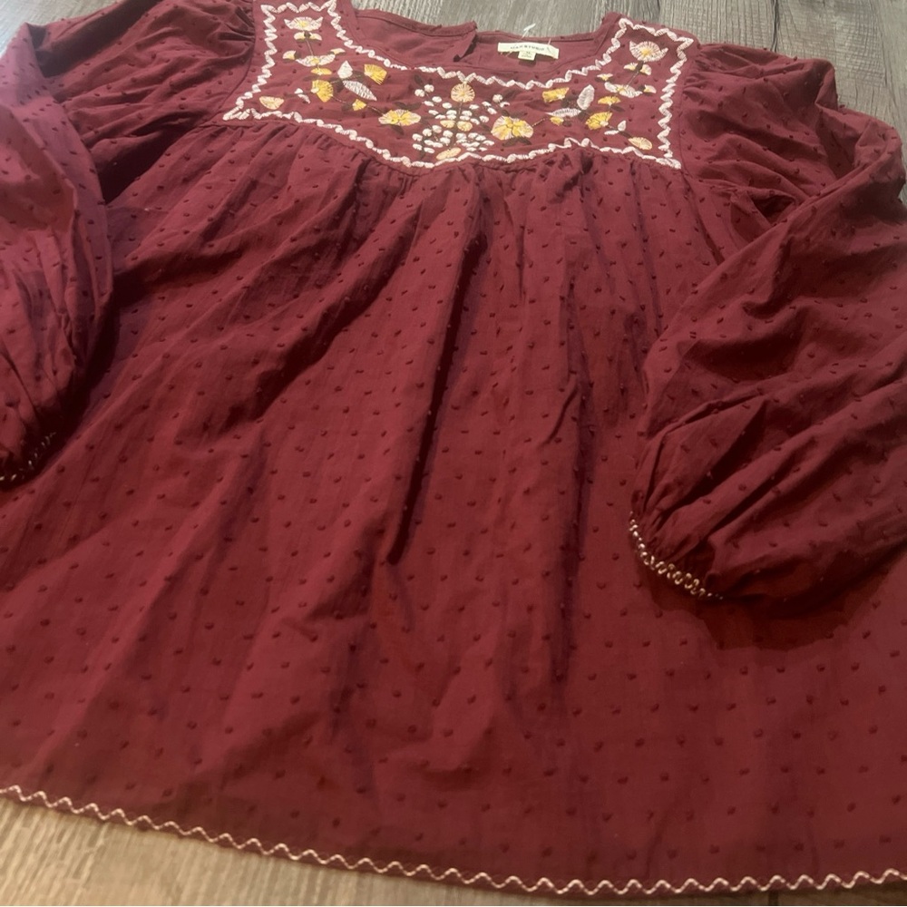 MAX STUDIO BALLOON SLEEVE SWISS DOT EMBROIDERED BLOUSE TOP SIZE medium burgundy